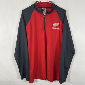 Detroit Red Wings NHL 1/4 Zip Pullover Men Size XL Red Gray Embroidered Textured
